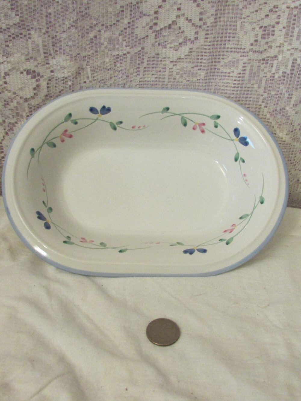 Allegro Stoneware Hearthside 10" Oval Vegetable Dish Floral Indonesia